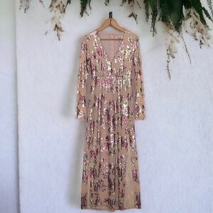 Show me your mumu Carmella Maxi Romper Floral long sleeve small pink metallic